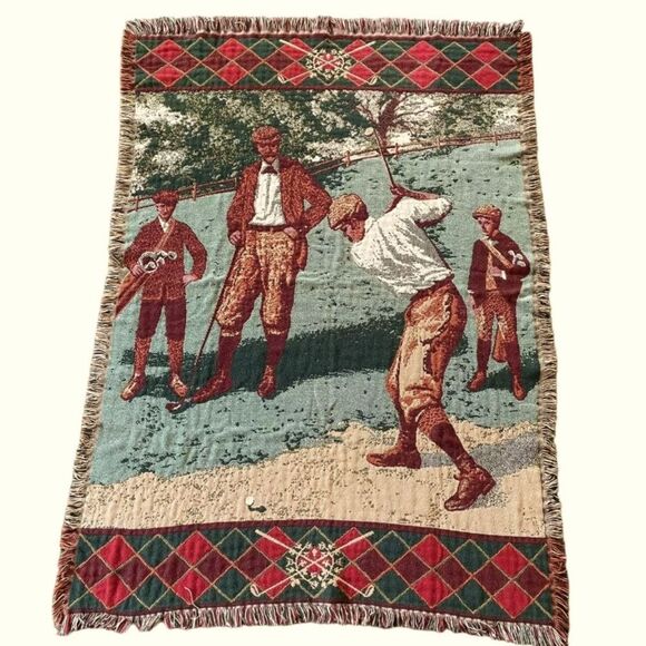 Goodwin Weavers Golfers Throw Blanket Tapestry 100% Cotton Made In USA 68”x48” - Picture 1 of 4